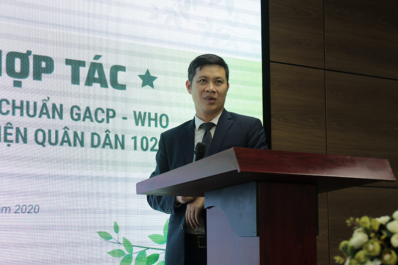 Ông Nhâm Quang Đoài đại diện Trung tâm Dược liệu Vietfarm phát biểu tại buổi lễ