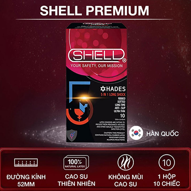 Bao cao su 5 tác dụng trong một chống xuất tinh sớm Shell Premium