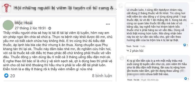 Bệnh nhân viêm lộ tuyến phản hồi về Phụ Khang Tán trên hội nhóm Facebook